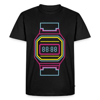 Horloge numérique en couleurs fluo 80s - T-shirt Premium bio Homme - noir - Devant - Nico (187cm)