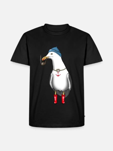 Möwe Seemann Kapitän - Männer Premium Bio T-Shirt - Schwarz