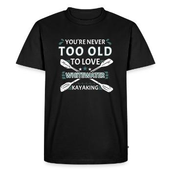 Vous n’êtes jamais trop vieux trop aimer le kayak en eau vive - T-shirt Premium bio Homme - noir - Devant - Nico (187cm)