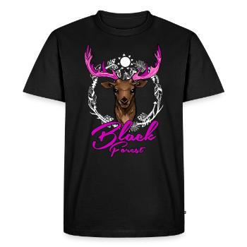 Cerf de la Forêt-Noire avec des bois roses - T-shirt Premium bio Homme - noir - Devant - Nico (187cm)