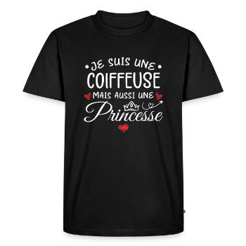 Je Suis Une Coiffeuse, Mais Aussi Une Princesse - T-shirt Premium bio Homme - noir - Devant - Nico (187cm)