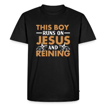 Reiner Ce garçon court sur Jésus et le reining - T-shirt Premium bio Homme - noir - Devant - Nico (187cm)
