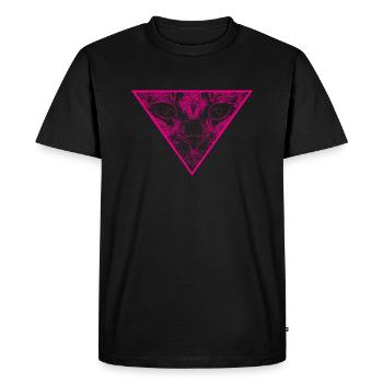 Les chats aiment> Pink Cat dans le triangle - T-shirt Premium bio Homme - noir - Devant - Nico (187cm)