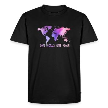 One World One Home World Map - Men's Premium Organic T-Shirt - black - Front - Nico (187cm)