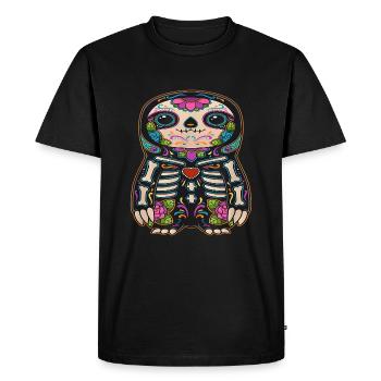 Sloth Dia de los Muertos Sugar Skull - Men's Premium Organic T-Shirt - black - Front - Nico (187cm)