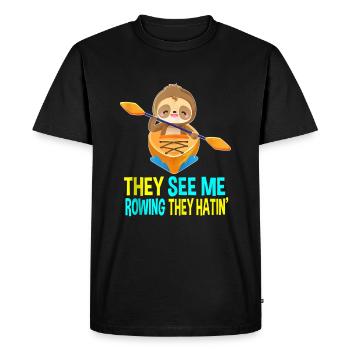 Sloth Lazy Paddling Rowing - Men's Premium Organic T-Shirt - black - Front - Nico (187cm)