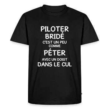 Pilote moto bridé humour - T-shirt Premium bio Homme - noir - Devant - Nico (187cm)