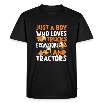 Just a boy who drives trucks, excavators and tractors - Men's Premium Organic T-Shirt - black - Front - Nico (187cm)