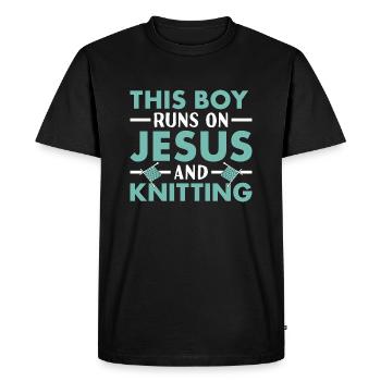 Tricoteuse Ce garçon court sur Jésus et tricot - T-shirt Premium bio Homme - noir - Devant - Nico (187cm)