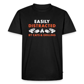 Griller facilement distrait par les chats et les grillades - T-shirt Premium bio Homme - noir - Devant - Nico (187cm)