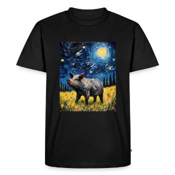 Sanglier, Van Gogh, Nuit Étoilée, Animal, Cochon - T-shirt Premium bio Homme - noir - Devant - Nico (187cm)