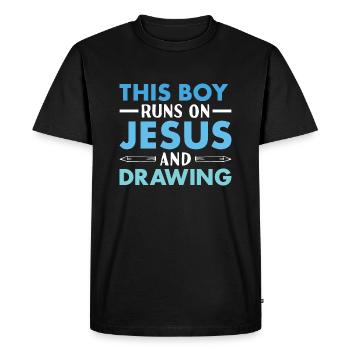 Drawer This Boy Runs On Jesus And Drawing - Men's Premium Organic T-Shirt - black - Front - Nico (187cm)