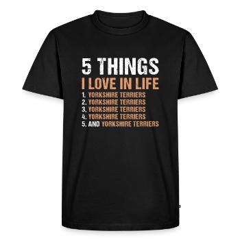 5 choses que j’aime dans la vie Yorkshire Terrier - T-shirt Premium bio Homme - noir - Devant - Nico (187cm)