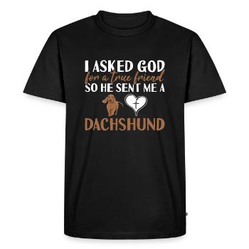 J’ai demandé à Dieu un véritable ami teckel - T-shirt Premium bio Homme - noir - Devant - Nico (187cm)