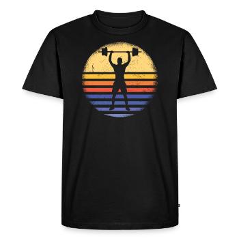 Sport Rétro Coucher de soleil Haltérophilie - T-shirt Premium bio Homme - noir - Devant - Nico (187cm)