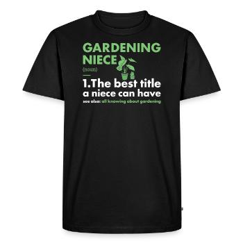 Jardinier Nièce Définition Jardinage - T-shirt Premium bio Homme - noir - Devant - Nico (187cm)