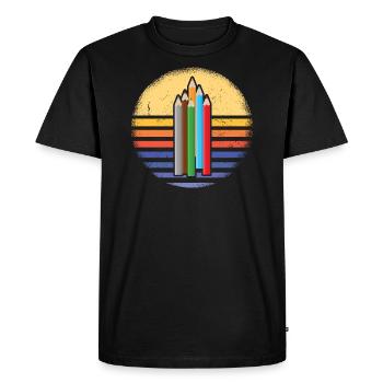 Drawer Retro Sunset Drawing - Men's Premium Organic T-Shirt - black - Front - Nico (187cm)