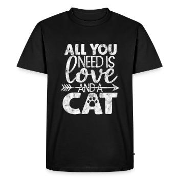 Tout ce dont vous avez besoin, c’est d’amour et d’un chat - Dictons de chat - T-shirt Premium bio Homme - noir - Devant - Nico (187cm)