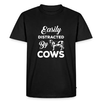 Facilement distrait par les vaches citation amusante Famers - T-shirt Premium bio Homme - noir - Devant - Nico (187cm)