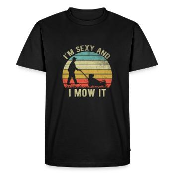 Je suis sexy et je tonds ça drôle Retro Grass Ra - T-shirt Premium bio Homme - noir - Devant - Nico (187cm)