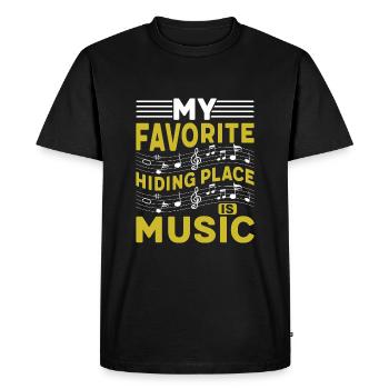 Ma cachette préférée est la musique - T-shirt Premium bio Homme - noir - Devant - Nico (187cm)