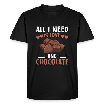 Tout ce dont j’ai besoin, c’est d’amour et de chocolat - T-shirt Premium bio Homme - noir - Devant - Nico (187cm)