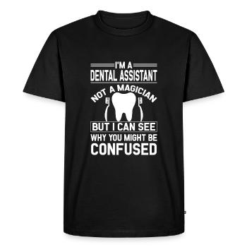 Assistante dentaire pas de magicien Drôle dentaire - T-shirt Premium bio Homme - noir - Devant - Nico (187cm)