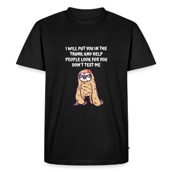 Je vais te mettre dans la valise, teste-moi ni - T-shirt Premium bio Homme - noir - Devant - Nico (187cm)