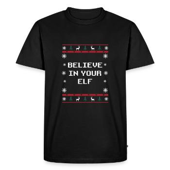 Croyez en vos lutins - Dictons de Noël Weihn - T-shirt Premium bio Homme - noir - Devant - Nico (187cm)
