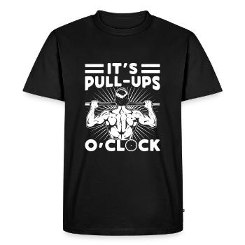 Accros de la salle de sport C’est Pull-Ups O ́Clock Calisthenics - T-shirt Premium bio Homme - noir - Devant - Nico (187cm)