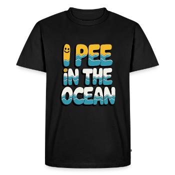 Cheeky I Pee in the Ocean Wave Typography - Men's Premium Organic T-Shirt - black - Front - Nico (187cm)