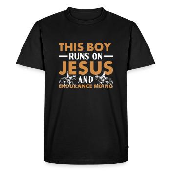 Cavalier Ce garçon court sur Jésus et l’équitation d’endurance - T-shirt Premium bio Homme - noir - Devant - Nico (187cm)