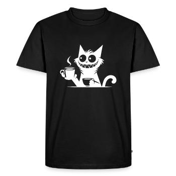 Drôle de chat souriant avec une tasse à café pour vous - T-shirt Premium bio Homme - noir - Devant - Nico (187cm)