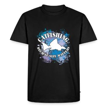 Silhouette de poisson-chat Wels Waller et taches de couleur - T-shirt Premium bio Homme - noir - Devant - Nico (187cm)