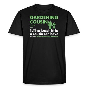 Jardinier Cousin Définition Jardinage - T-shirt Premium bio Homme - noir - Devant - Nico (187cm)