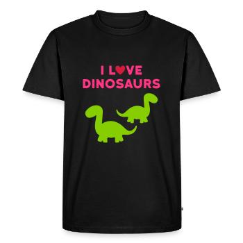 J’adore les dinosaures (deux brontosaures, cœur) - T-shirt Premium bio Homme - noir - Devant - Nico (187cm)