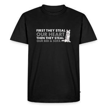 D’abord, ils volent notre cœur Husky sibérien - T-shirt Premium bio Homme - noir - Devant - Nico (187cm)