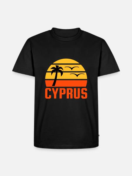 Chypre (demi-soleil, palmier, deux oiseaux) - T-shirt Premium bio Homme - noir