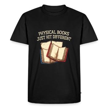 Les livres physiques ont simplement des livres différents. - T-shirt Premium bio Homme - noir - Devant - Nico (187cm)