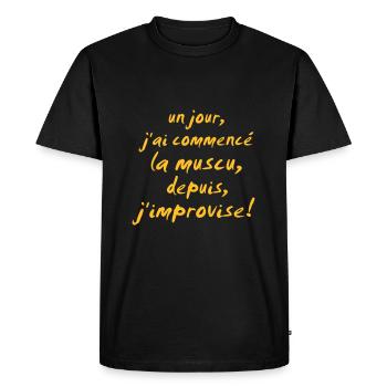la muscu,depuis s'improvise modèle homme - T-shirt Premium bio Homme - noir - Devant - Nico (187cm)