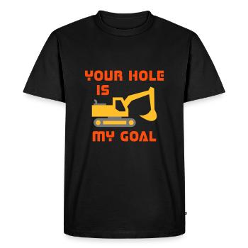 Votre trou est mon objectif (pelle sur chenilles) - T-shirt Premium bio Homme - noir - Devant - Nico (187cm)