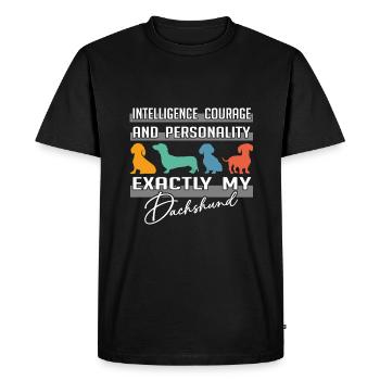 Intelligence, courage, personnalité - exactement mon teckel - T-shirt Premium bio Homme - noir - Devant - Nico (187cm)