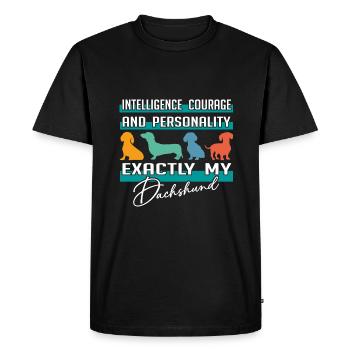 Intelligence, courage, personnalité - mon teckel - T-shirt Premium bio Homme - noir - Devant - Nico (187cm)