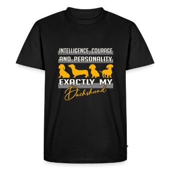 Intelligence, courage, personnalité - exactement mon teckel - T-shirt Premium bio Homme - noir - Devant - Nico (187cm)
