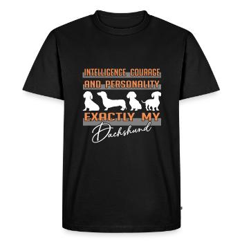 Intelligence, courage, personnalité - exactement mon teckel - T-shirt Premium bio Homme - noir - Devant - Nico (187cm)