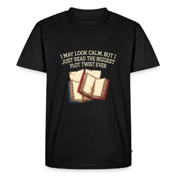 J’ai peut-être l’air calme, mais drôle d’amateurs de livres - T-shirt Premium bio Homme - noir - Devant - Nico (187cm)