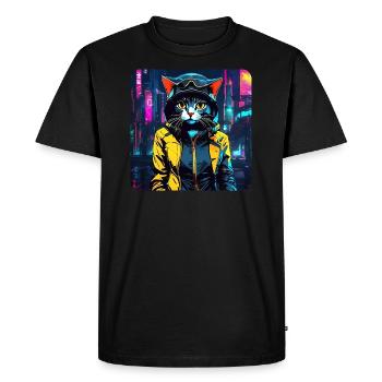 Chat Cyberpunk mignon - T-shirt Premium bio Homme - noir - Devant - Nico (187cm)
