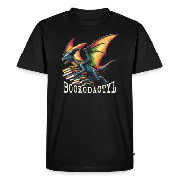 Dinosaurs and Reading Pterodactyl with Books - Men's Premium Organic T-Shirt - black - Front - Nico (187cm)