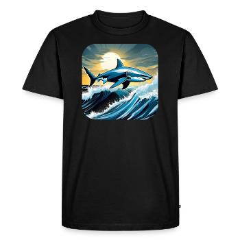 Jumping shark with sunset - Men's Premium Organic T-Shirt - black - Front - Nico (187cm)