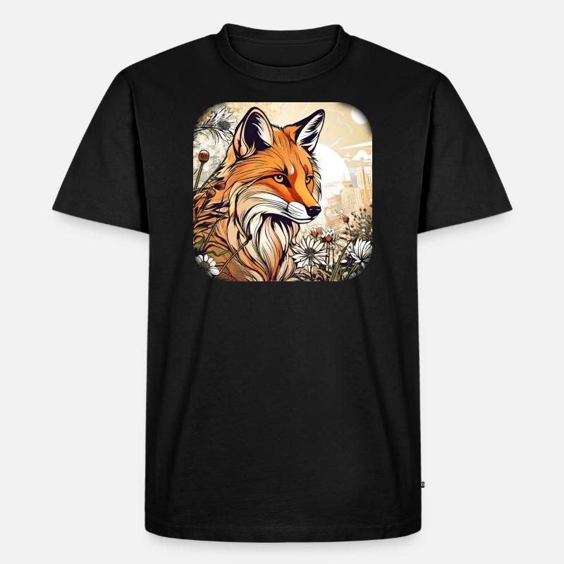 Fuchs mit Blumen - Männer Premium Bio T-Shirt - Schwarz